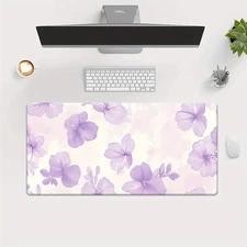 40*90cm 1pc XXL Large Purple Floral Desk Mat - Soft Rubber Base & Smooth Fabric