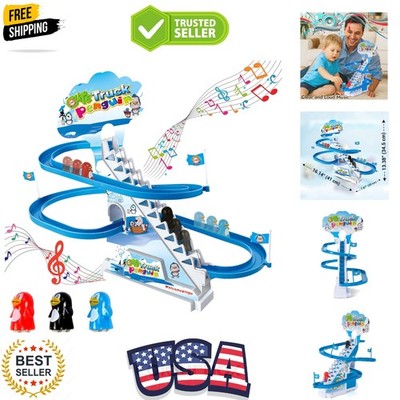 Penguin Race Game Toy Playful Musical Roller Coaster Track Playset with Music...
