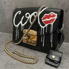 Rare FURLA Furla Metropolis Gold Chain Shoulder Paint