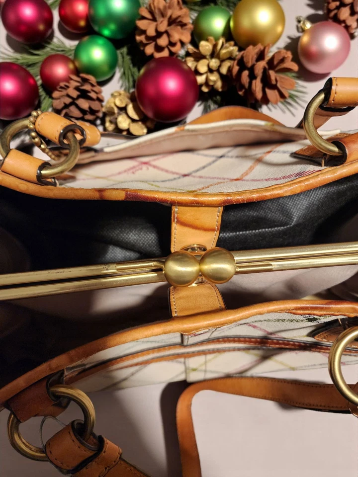 Bolso de Mano Coach Vintage Peyton Tattersall en Lona Recubierta a Cuadros Marfil Foto 3 de 4