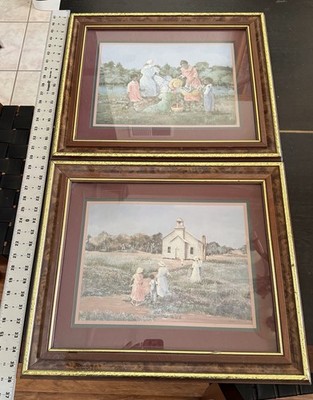 Set of 2 Ann Mount Framed Prints - African American Folk Art - Rural Americana