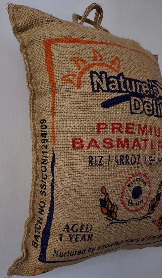 Nature's Delite Basmati Rice Burlap Bag Poly-Fiber Pillow Zip Closure Upcycle  - Image 2 of 4