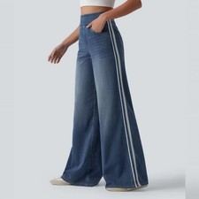 NWT Halara Flex High Waisted Stripe Wide Leg Flowy Washed Casual Jeans Size XLR