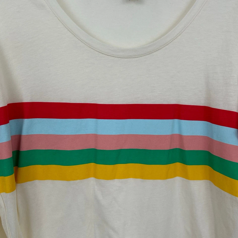 Express Women Rainbow Slouchy Long Sleeve T-shirt Top Cream Retro Preppy Small - Image 2 of 4