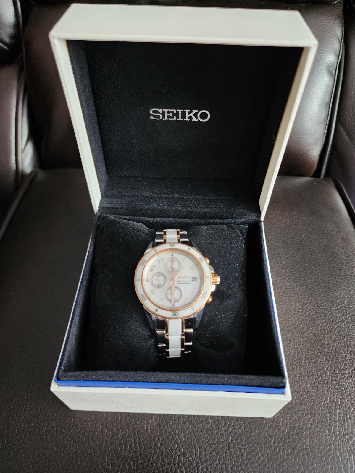 Seiko Women’s Sportura Two-Tone Ceramic Chronograph Watch.
