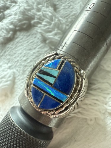 Zuni Signed Opal Lapis Lazuli Sterling Silver 925 Ring Mens 11.5 Native American