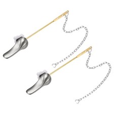 2Pcs Front Mount Metal Toilet Flush Handle with Flapper Chain, Brushed Silver