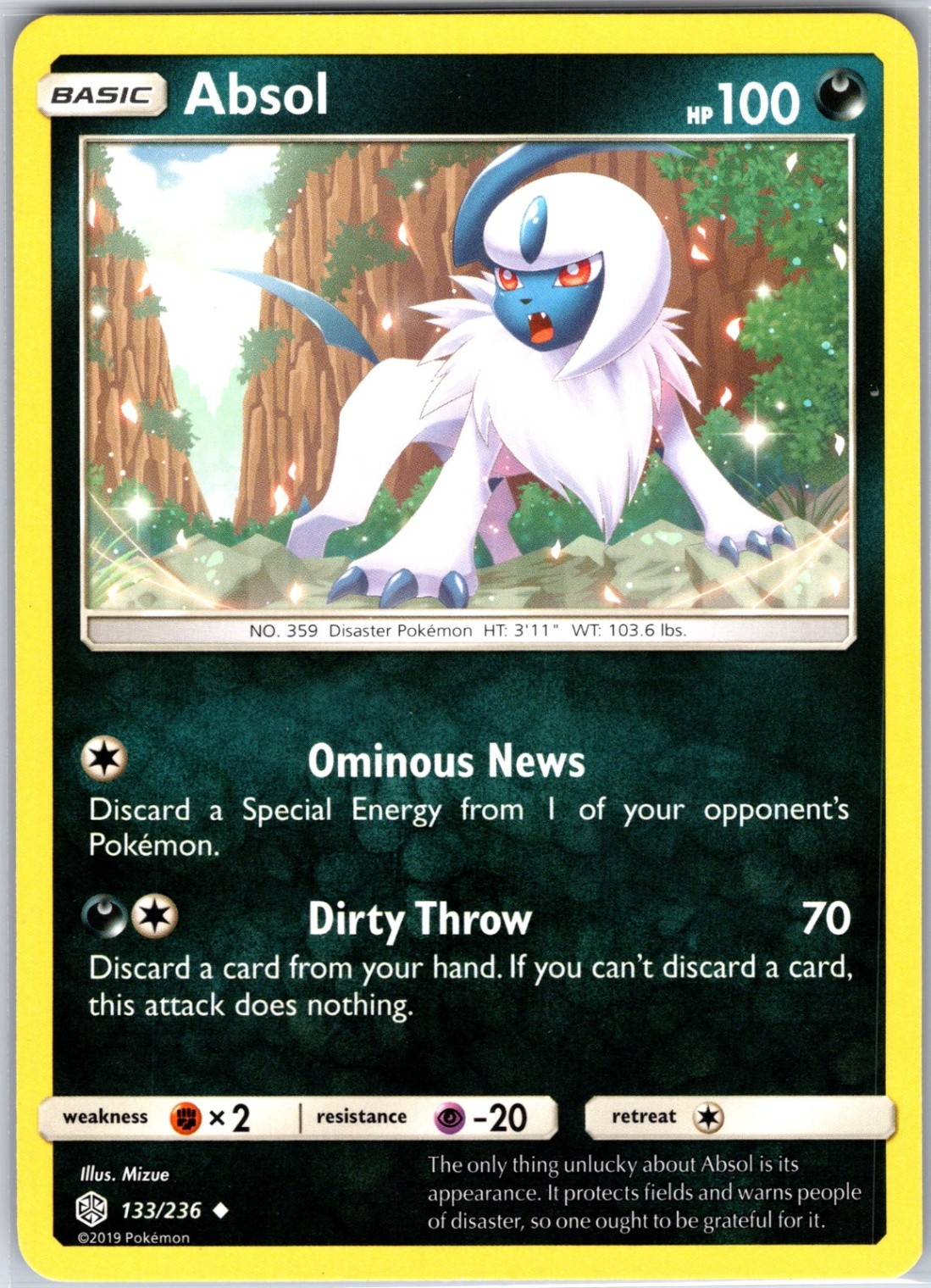 Absol 133/236 Uncommon Regular Card SM - Cosmic Eclipse Pokemon TCG NM