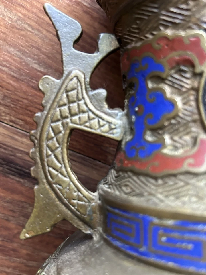 Jarrón Cloisonne Champleve vintage/antiguo japonés esmaltado bronce/latón * Foto 2 de 4