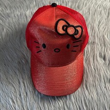 Hello Kitty Baseball Cap Girl's Red Sparkly Cat Hat Adjustable Back