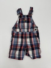 Vintage Baby Boys Plaid Shortalls Overalls Size 18-24 Months