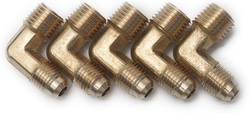 Brass Flare 1/4" OD x 1/4" Male NPT 90 Degree Elbow Tube Fitting (pack of 5)