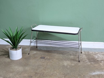 Vintage Formica Beistell Couchtisch Atomic Sputnik Danish Weiß Mid Century 