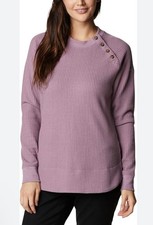 Columbia Women  s Size M Chillin Sweater Mauve Houndstooth Button Placket Waffle