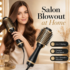 4-in-1 Hot Air Brush Hair Dryer Volumizer Styler Curling Straightening Brush