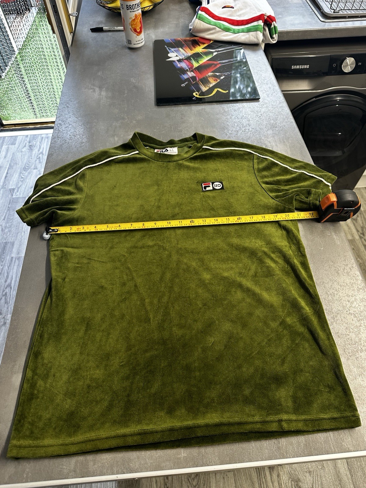 T shirt Fila 110 velluto Hector verde oliva media retrò velluto anni 80 casual rara