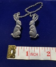 Vintage Sterling Silver Bunny Sweater HolderClips with Chain