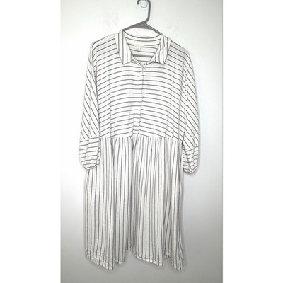 Caslon Stripe Long Sleeve Linen Blend Shirt Dress Sz XL Shift Neutral Minimalist