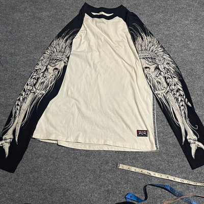 Affliction Live Fast Skull Graphic Raglan T-Shirt Men s M White/Black
