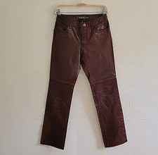 Gap Vintage Y2K Genuine Leather Pants Size 2 Chocolate Brown Straight Leg Retro