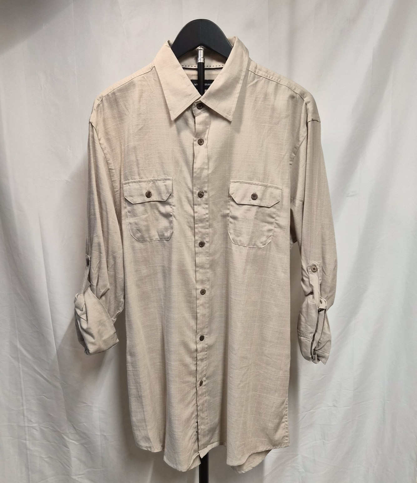 Button Down Shirt Men's XL Sand Beige Cotton Blend Roll Up Sleeves NWT Airy-image