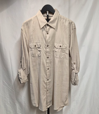 Button Down Shirt Men's XL Sand Beige Cotton Blend Roll Up Sleeves NWT Airy