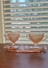 Vintage Miss America Pink Depression Glass Sugar & Creamer Set W / Tray 1930s