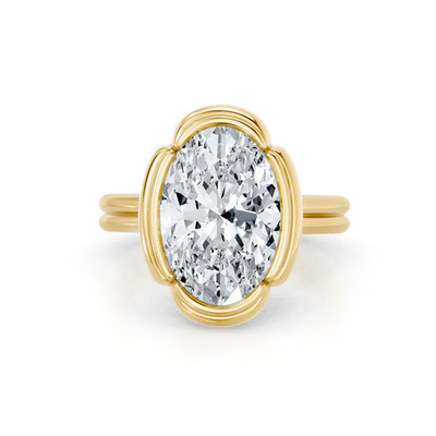 Diamant Ring Benzalfassung oval IGI E F VVS 14k Gelbgold 5,1 Ct Lab Grown