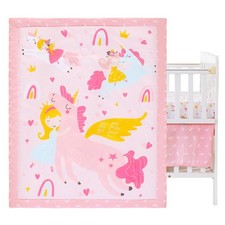 lasoftan 3 Piece Baby Bedding Set White Unicorn 