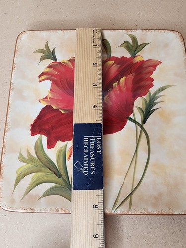 Poppies Set: 1 Salad Plate, 1 Trivet From Pier One Hand Painted Earthenware - Picture 6 of 9