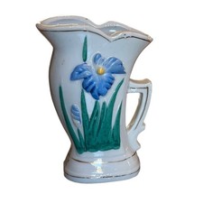Vintage MCM Mid Century Mini Miniature Iris Swing Handled Pitcher Painted Japan