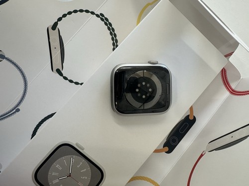 Apple Watch Series 8 45mm Cellular Silver Aluminium Case White Bands As New - Picture 5 of 12