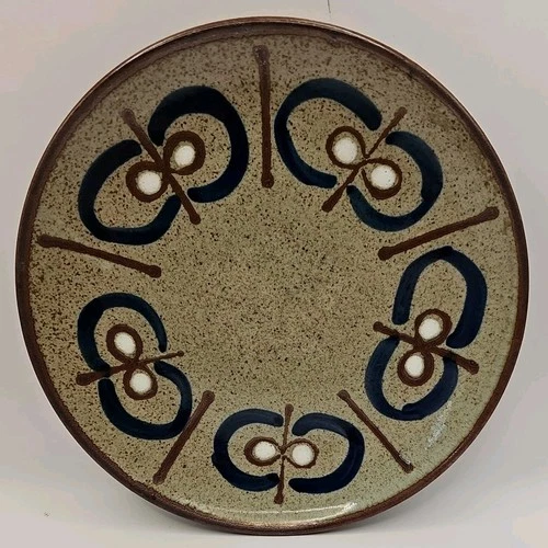 Vtg MCM Otagiri Japan Stoneware Pottery Plate Blue Brown Abstract Design 7.25" 