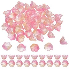 100 Pcs Glass Flower Beads for Jewelry Making, Loose Bead Charm, Yellow/Pink