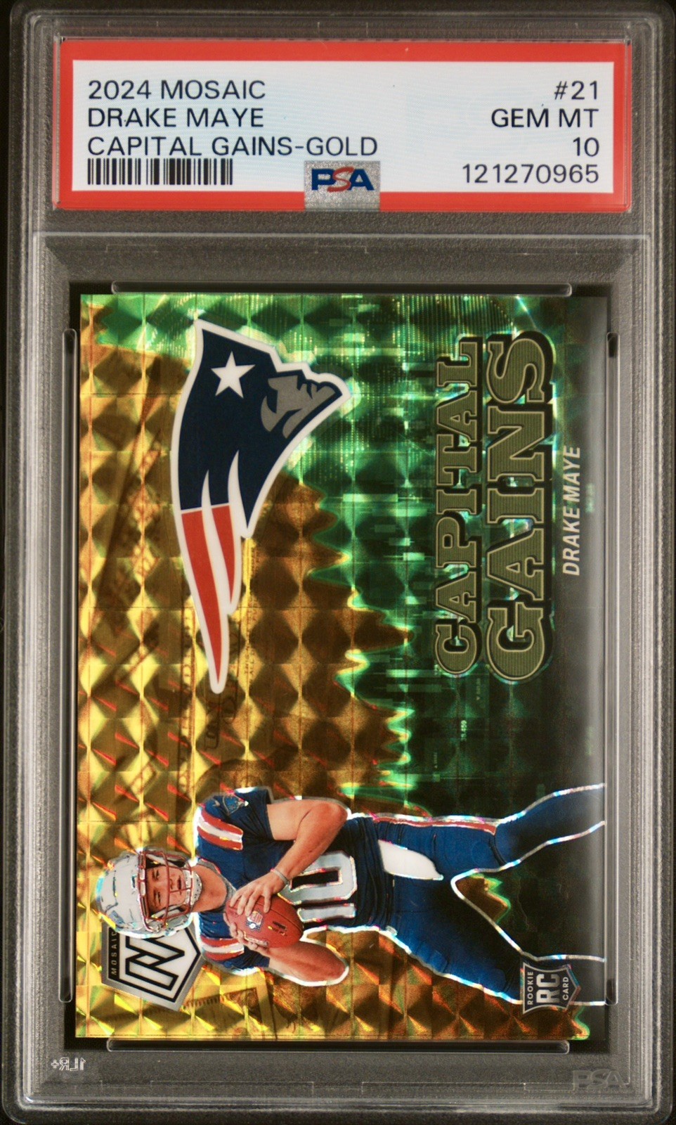 2024 Drake Maye RC 💎POP 1 PSA 10💎Panini Mosaic Capital Gains GOLD #2 of 10