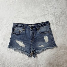 BullHead denim Co. Women's Distressed Blue Denim cutoff mid/high rise Shorts.