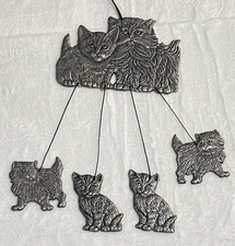 Cats Vintage 1994 Carson Pewter Metal Wind Chime kittens basket