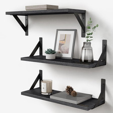 Black Floating Shelves Bathroom Set of 3, Wooden Wall Book Shelves, Rustic Shelf