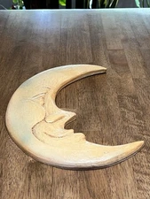 Crescent Moon Face Indoor Outdoor Garden Patio Hanging Celestial Wall Art