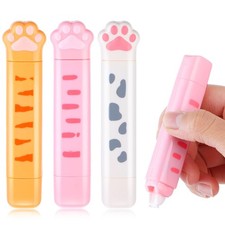 3 Pcs White Out Correction Tape 2 in 1 Double Head Dual Use, Cat Paw Shaped C...