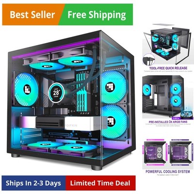 F100 PC Case - Pre-Installed 3 ARGB Fan, Micro-ATX Gaming PC Case, 270° Panor...