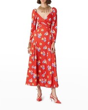 RUNWAY. NWT. $2190 CAROLINA HERRERA Pleated twill midi dress Sz 8 red