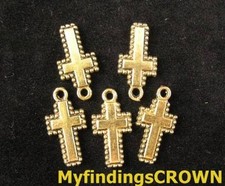60pcs Antiqued gold beaded cross drops FC169