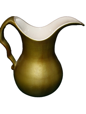 Vintage Haeger USA Goldish Green Pitcher 9'' Tall EUC