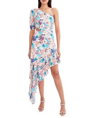 bcbgmaxazria one shoulder floral dress BCBGMAXAZRIA Womens Floral Cut-Out Cocktail and Party Dress, Women's, Size: 4, White