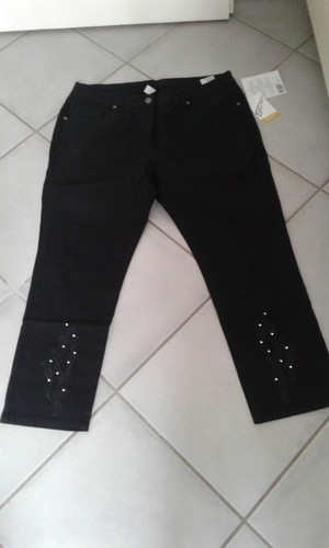 Damen-Hose - schwarz - Lochstickerei/Steinchen - Stretch - Bader - Gr. 44 - neu