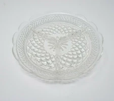 Pressed Glass Divided Relish Dish 3 Section Scalloped Rim Anchor Hocking Wexford