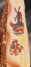 GREAT Vintage HANDPAINTED 40s WIDE TIE SILK GREAT COLOR AS IS DUTCH WINDMILL WOW