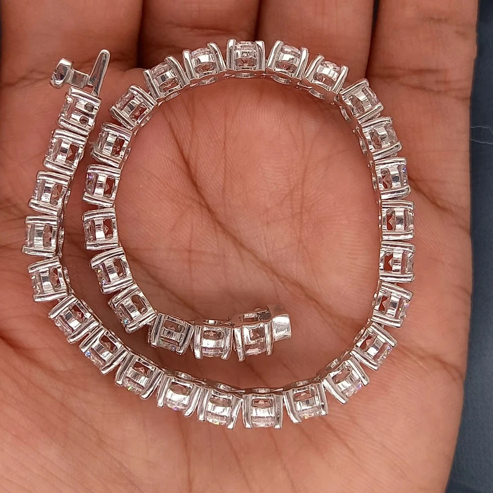 Теннисный браслет 9,6 карата 4 мм круглой огранки D VVS1 муассанит покрытие белым золотом 14 карат - Изображение 4 из 4