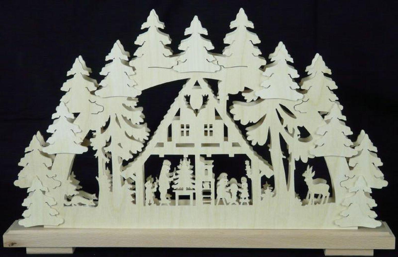 Schwibbogen Waldhaus mit Bäume klein B x H= 50x32cm NEU Lichterbogen Fenster